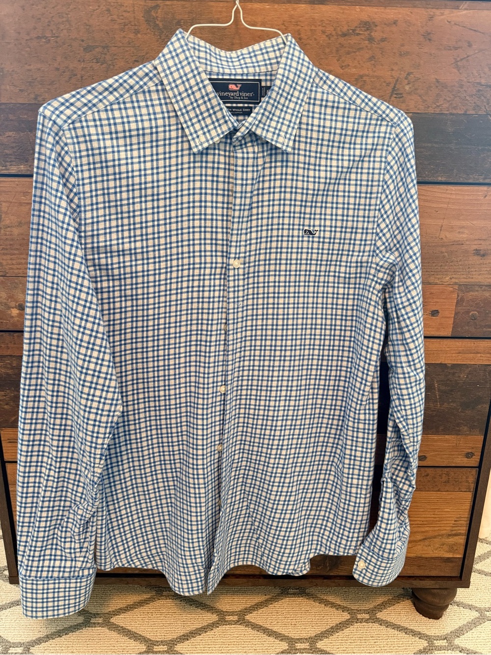 Vineyard Vines White and Blue Checked Men's Button-Down Shirt